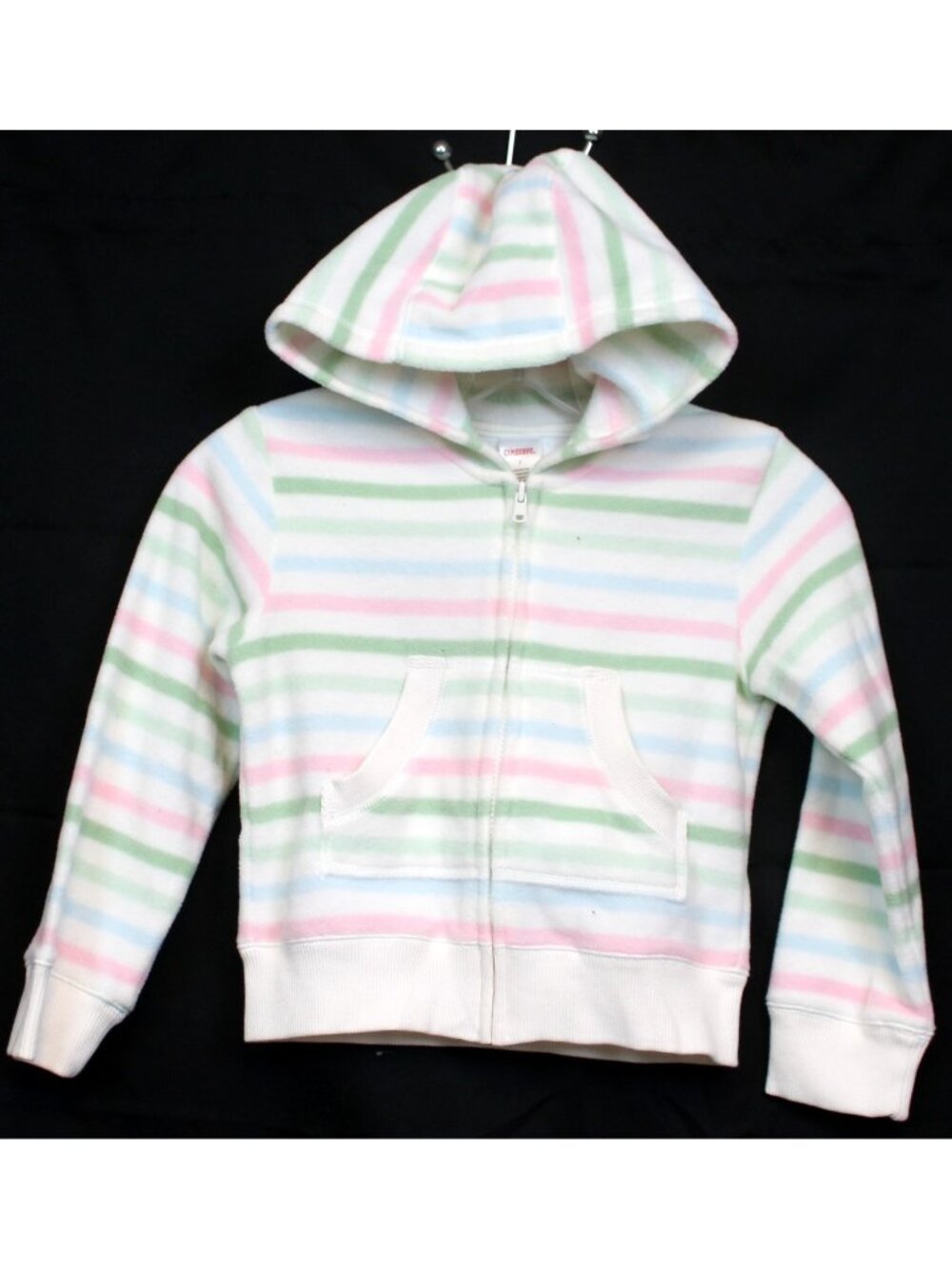2007 Gymboree Snow Princess Fleece Hoodie sz 7 Zip up Pastel Stripe Pocket Winte